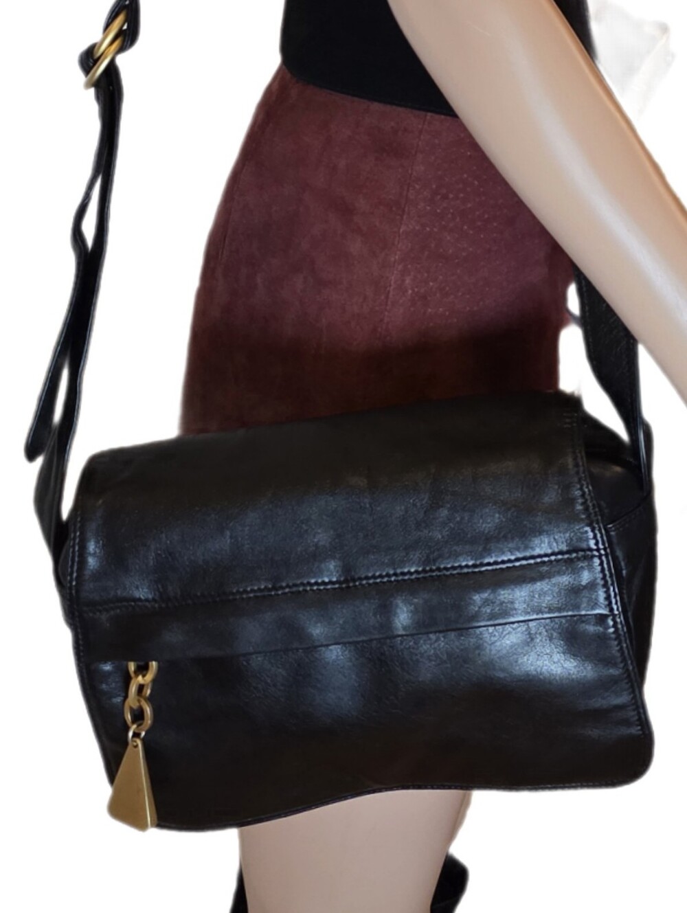 Vintage Americana by Sharif Black Leather Crossbody Bag EUC